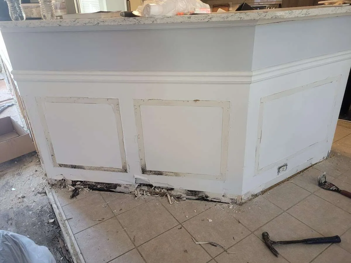 Water damage and mold on kitchen during Sewage Cleanup & Sanitation in Jacksonville